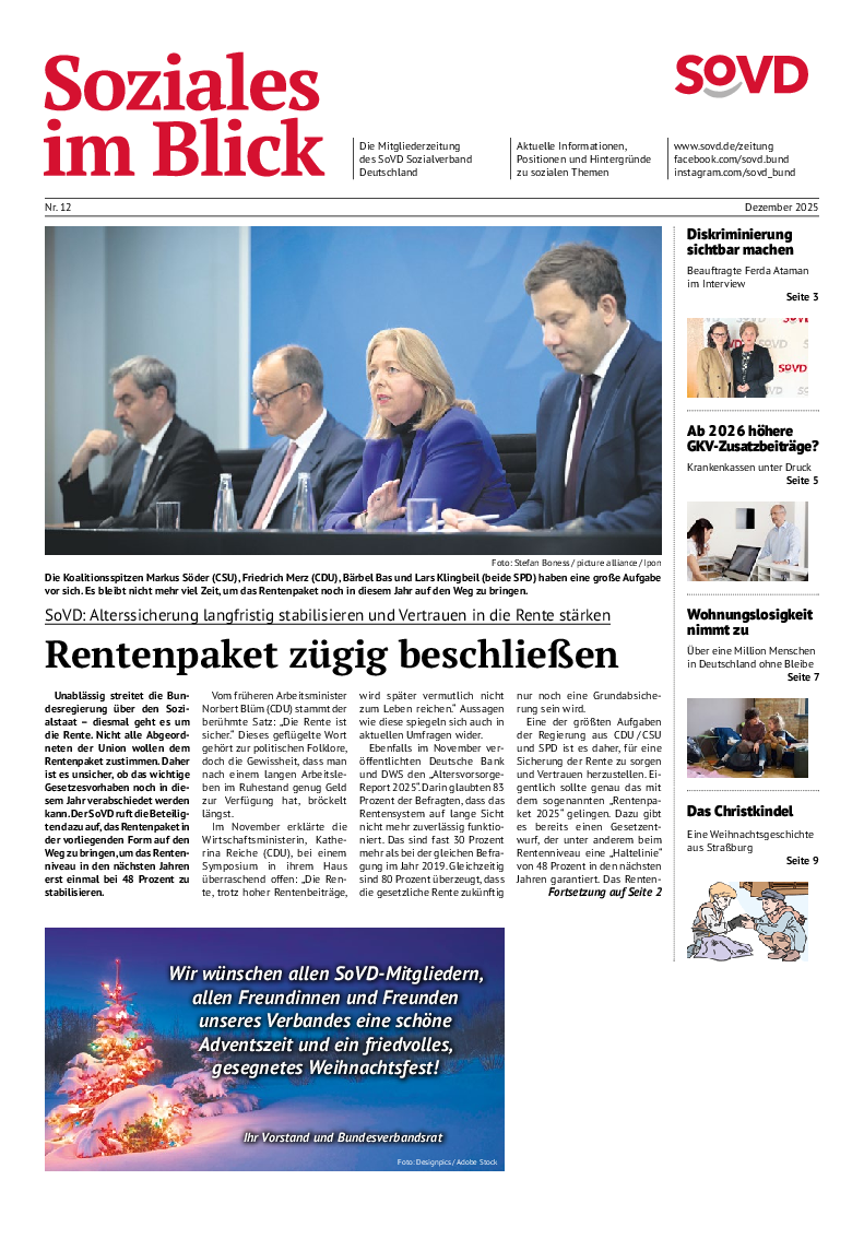 SoVD-Zeitung Dezember 2025, Ausgabe Bremen / Hamburg