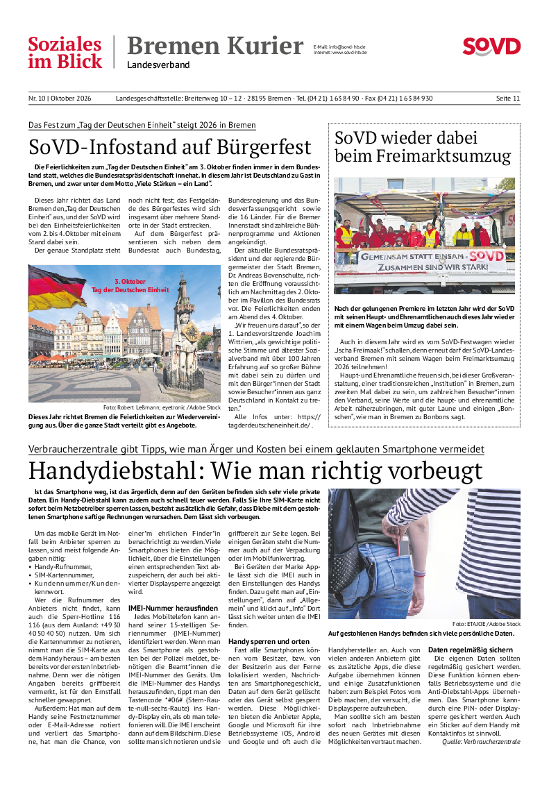 Landesbeilagen Bremen und Hamburg, SoVD-Mitgliederzeitung Oktober 2026